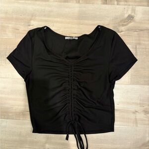 papaya black ribbed crop top with tie string